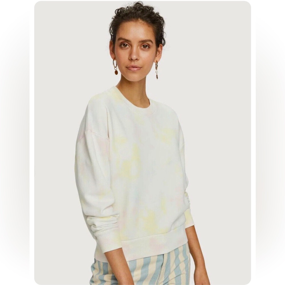 Scotch & Soda White Sweatshirt with Pale Yellow Tie-Dye